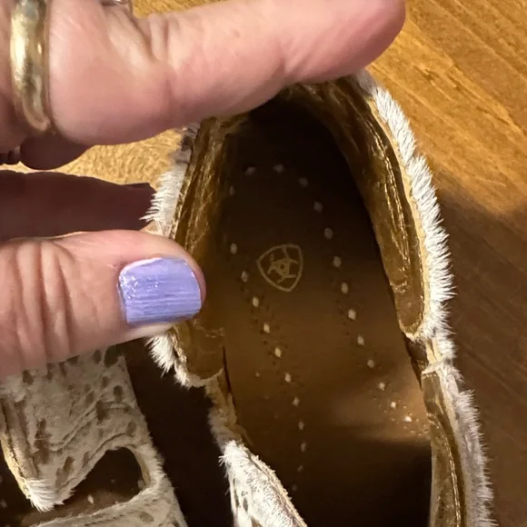 Ariat White Hair-On Cowhide Ankle Boots with Gold Speckles - Picture 3 of 4